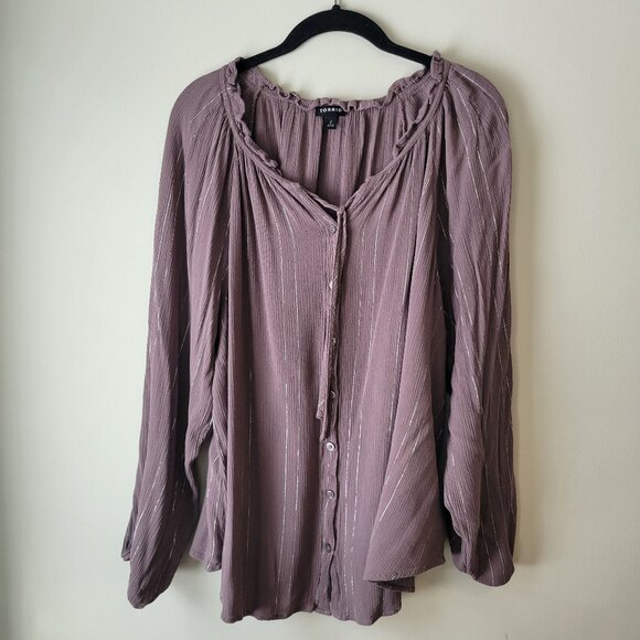 Torrid Plum and Silver Top, Long Sleeve Peasant Blouse - Picture 1 of 5